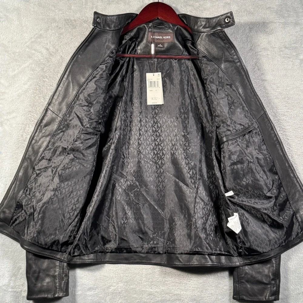 Michael Kors Leather Jacket Mens S Black Lamb Leather Moto Zip Racer $398